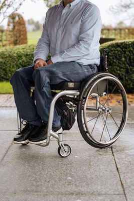 Wheelchair trousers with side zips to over the knees   - blue jeans