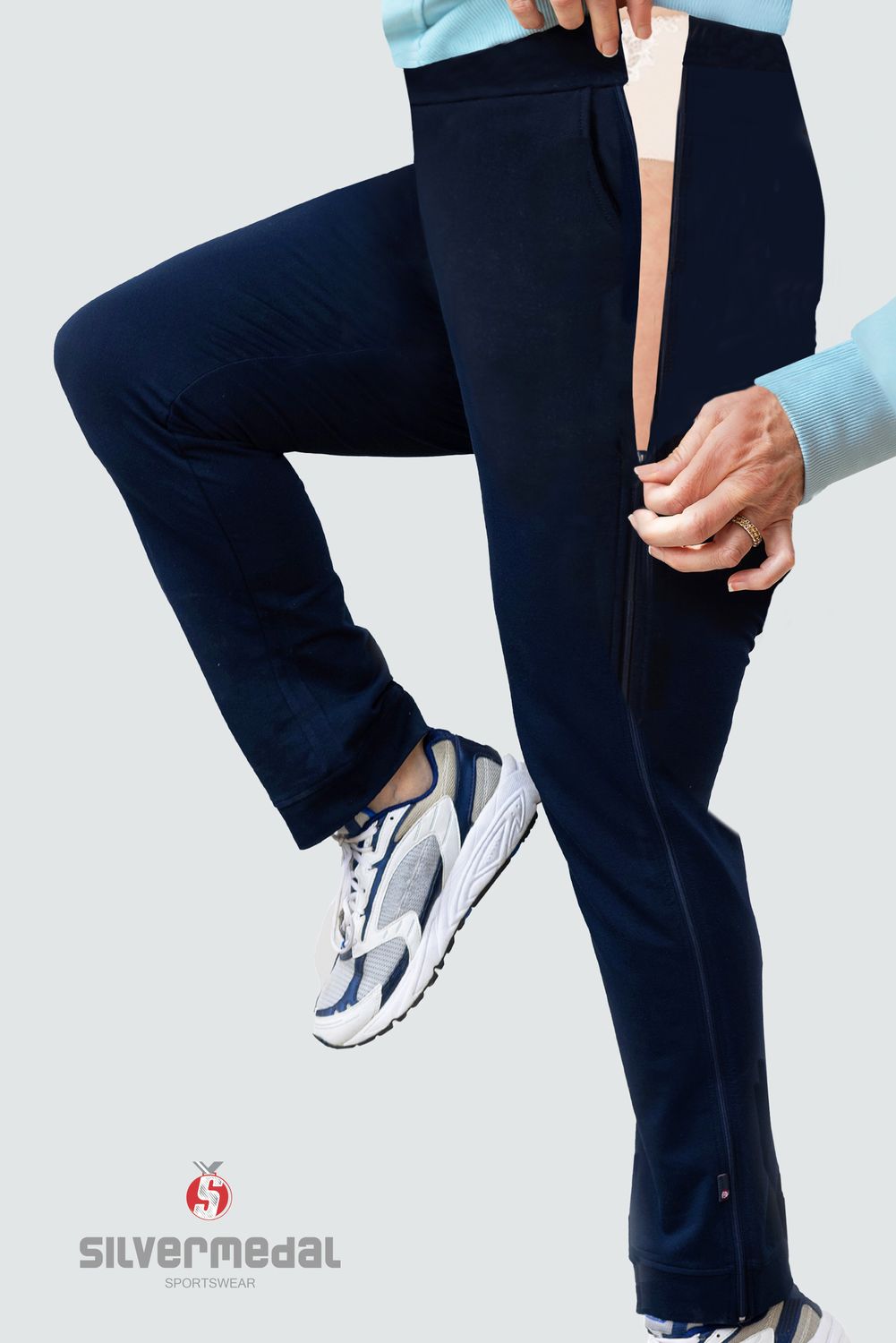 Rehabilitation trousers with zip from top to bottem - navy