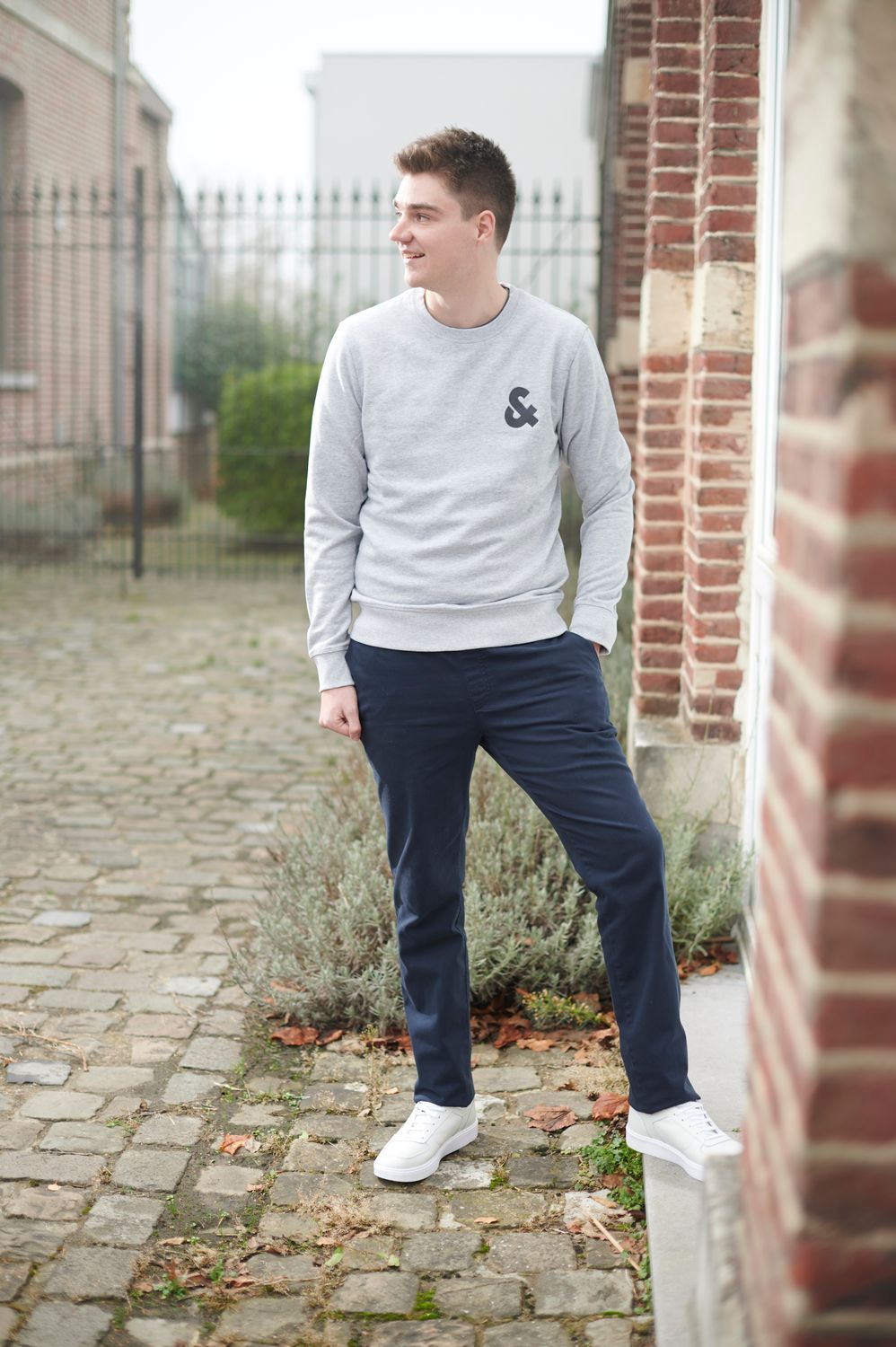 Trousers with elastic - navy cotton