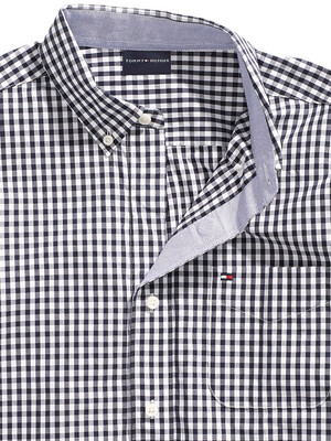 Shirt with magnetic buttons - white navy checkered