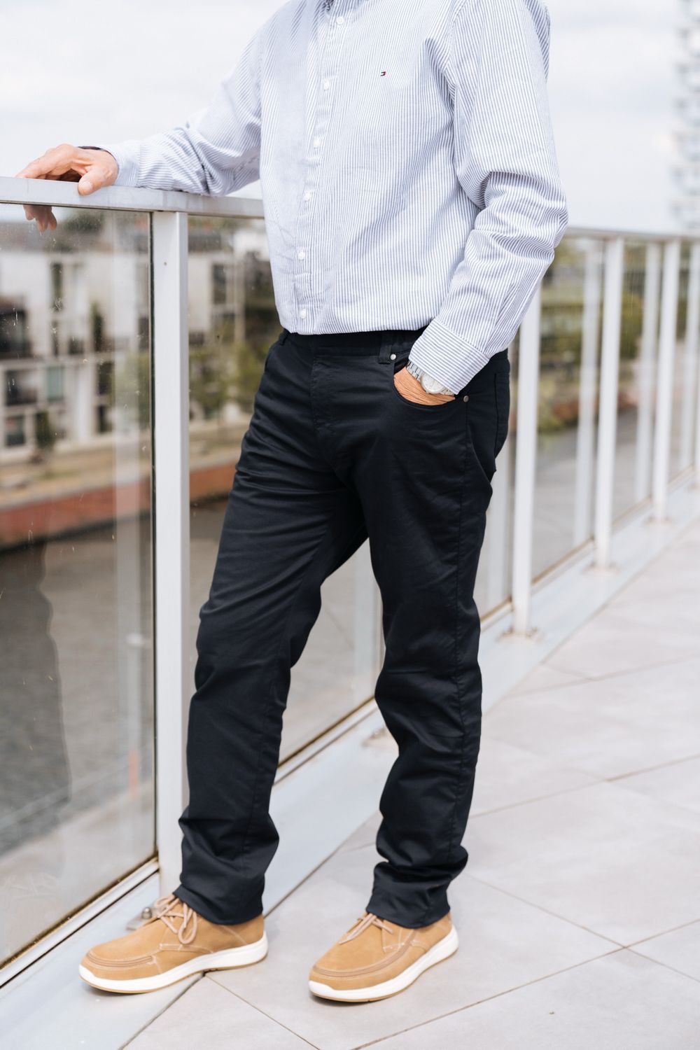 5-pocket trousers with elastic - navy cotton