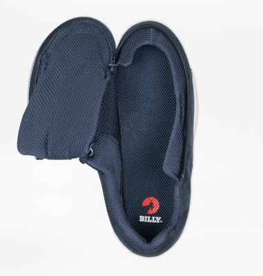 Suede shoes with a front zip and protective flap - navy medium fit