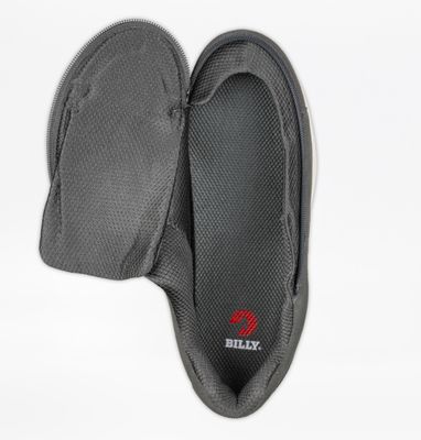 Suede shoes with a front zip and protective flap - grey