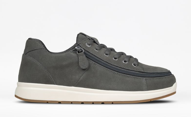 Suede shoes with a front zip and protective flap - grey