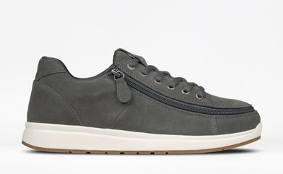 Suede shoes with a front zip and protective flap - grey