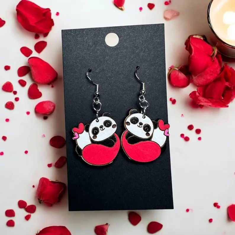 Lazy Love Wooden Panda Earrings