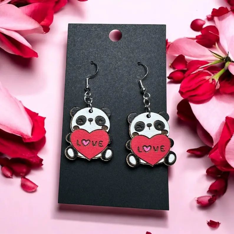 Love Panda Candy Heart Earrings