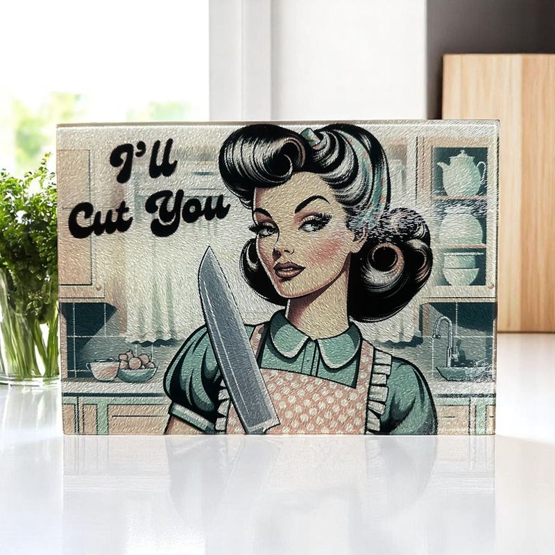 I'll Cut You - Retro Glass Cutting Board