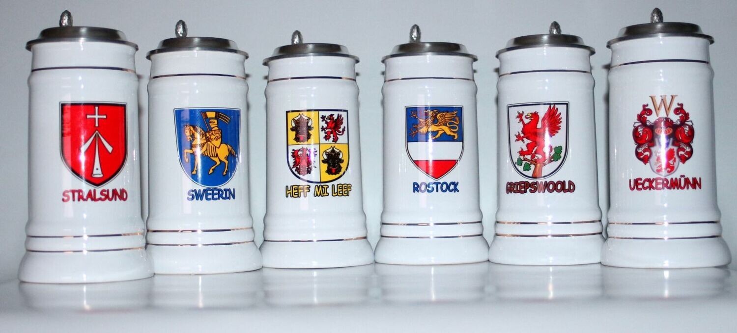 Bierkrug mit Zinndeckel 700ml, „MV-Kollektion“, 6 Stk.