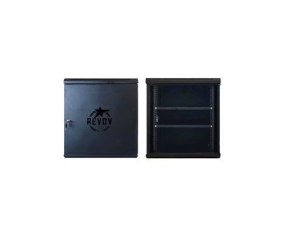 Revov Cabinet 12U Indoor Cabinet 600x600x650 with 2x450 flat mount shelf, Revov cut out door