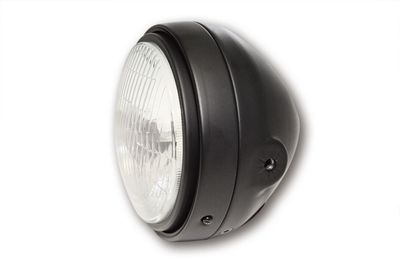 Faro principale SHIN YO da 5-3/4 pollici, vetro scanalato con luce di posizione, alloggiamento in metallo nero opaco, H4, 12V 60/55 W, montaggio laterale, omologato E.
