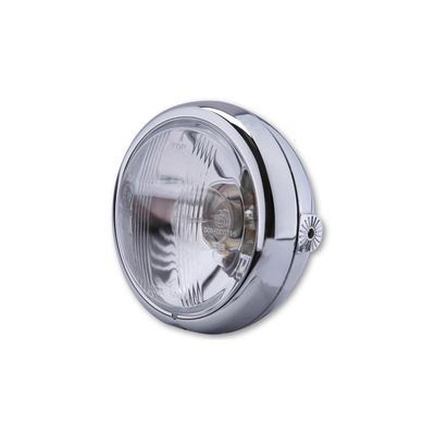 Faro anteriore cromato SHIN YO da 4 1/2 pollici con lampadina Bilux 12V 35/35W, omologato E, montaggio laterale (1 pz.)