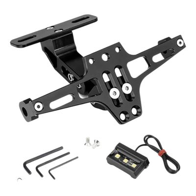 🇮🇹  PORTATARGA REGOLABILE MOTO ALLUMINIO CNC Nero UNIVERSALE con LUCE TARGA LED