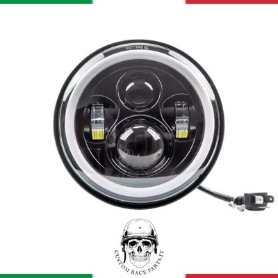 🇮🇹 faro full led angel eyes omologato moto 7&#39;&#39; scrambler choppers cafe racer