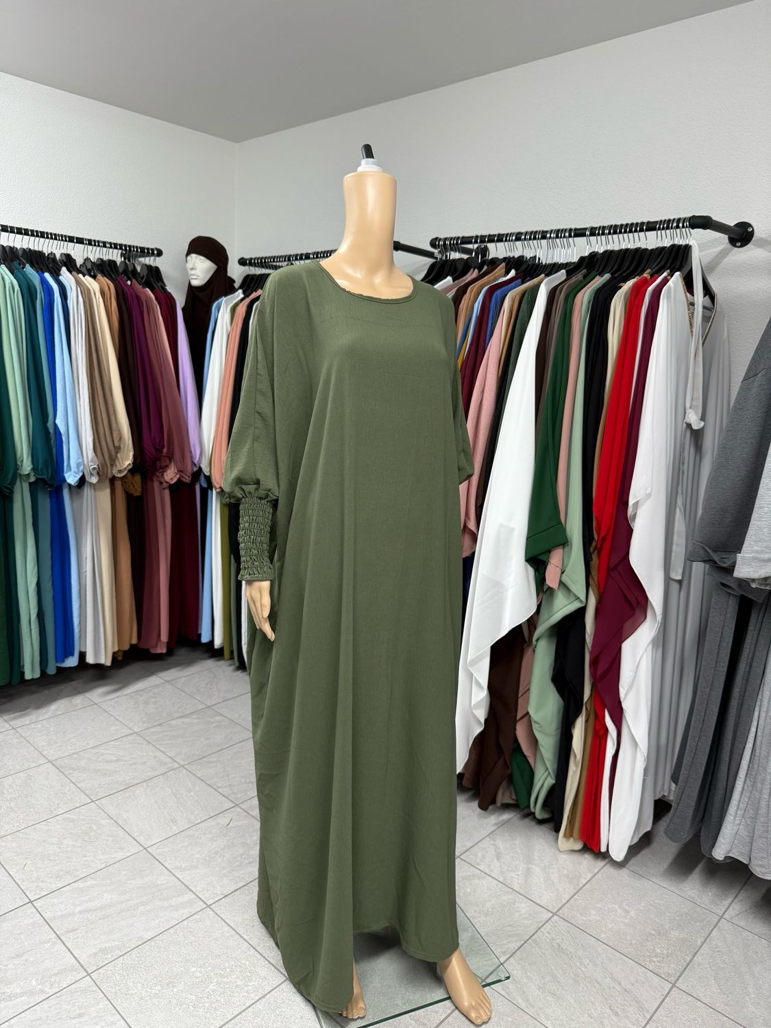 Schmetterling Abaya mit Gummiband khaki