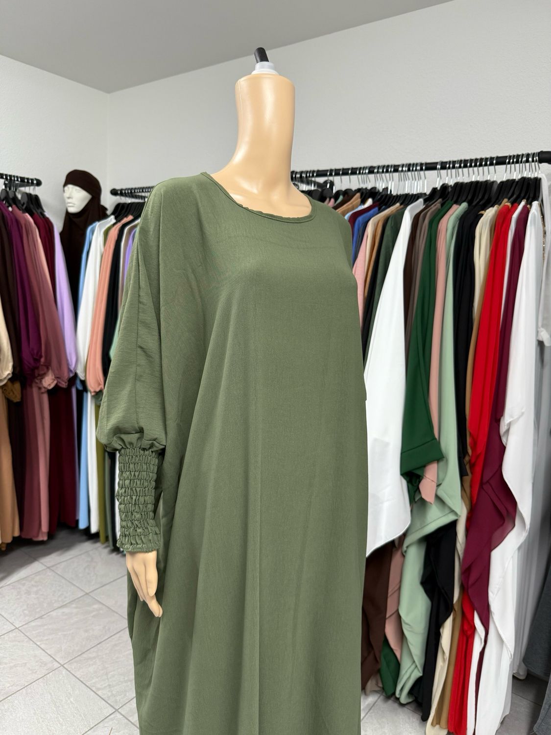 Schmetterling Abaya mit Gummiband khaki