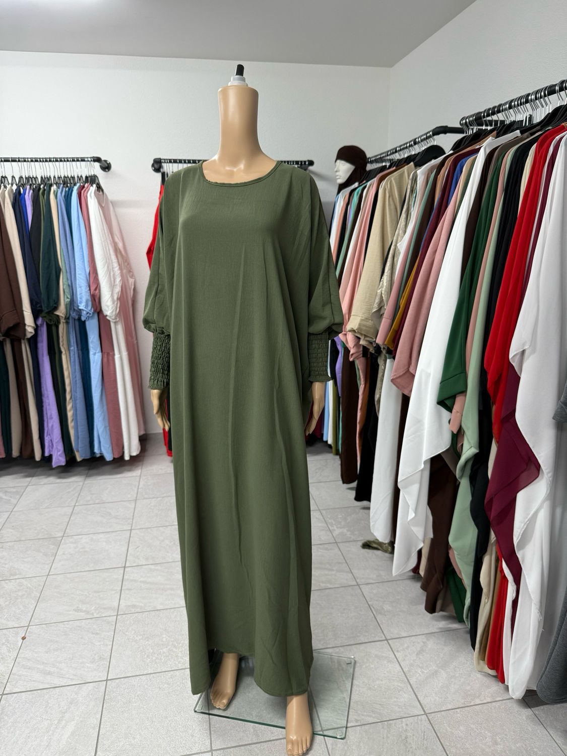 Schmetterling Abaya mit Gummiband khaki
