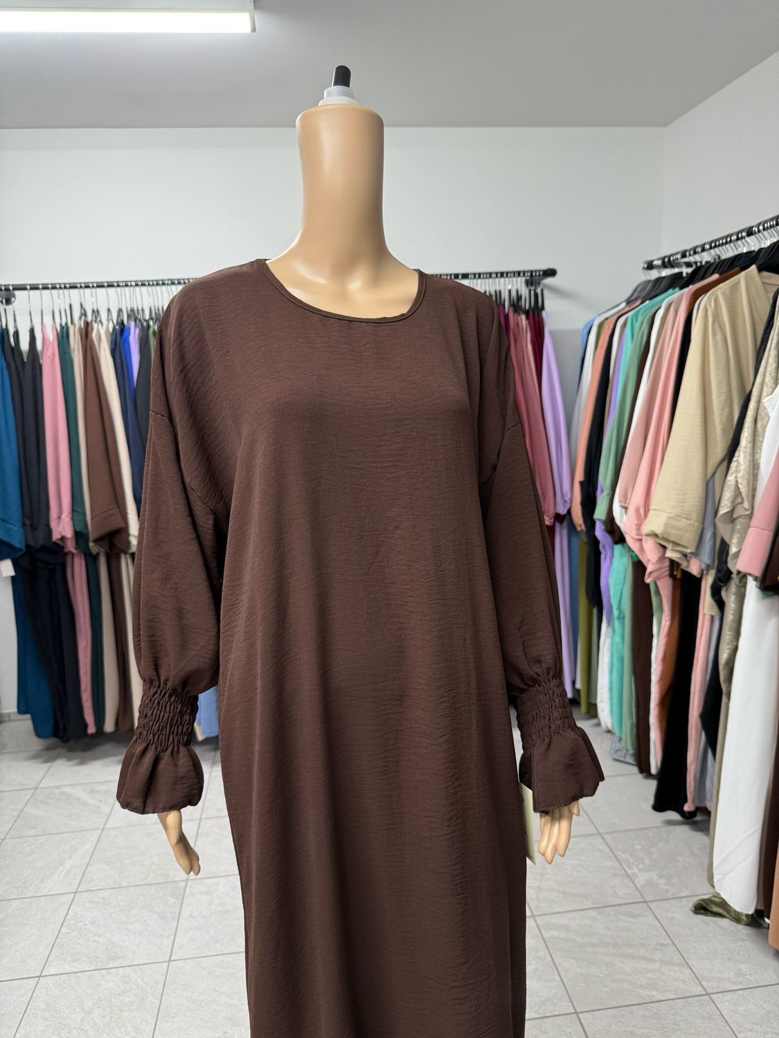 Abaya mit Gummiband braun