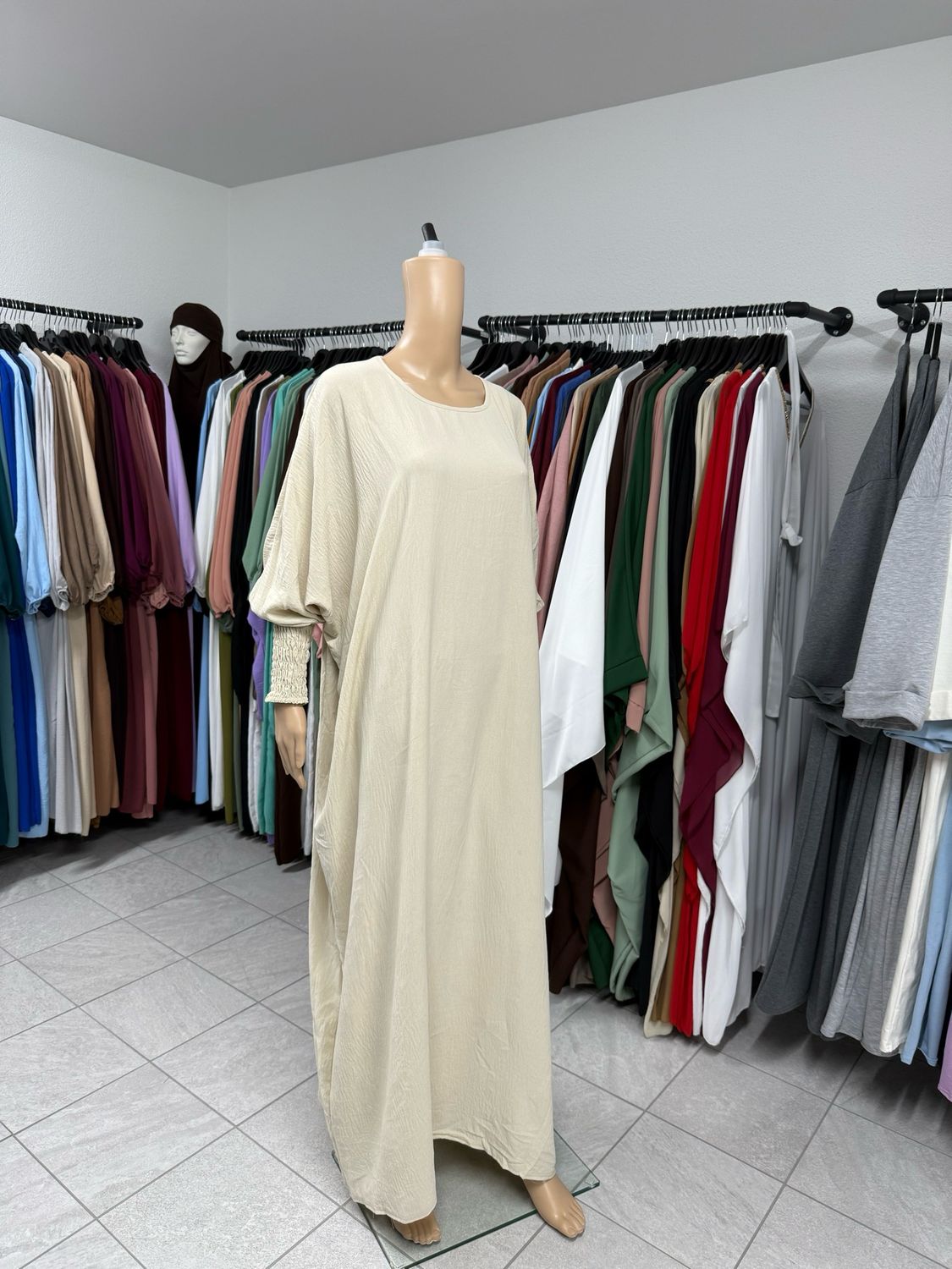 Schmetterling Abaya mit Gummiband beige