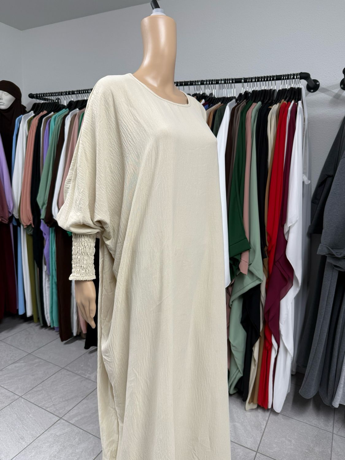 Schmetterling Abaya mit Gummiband beige
