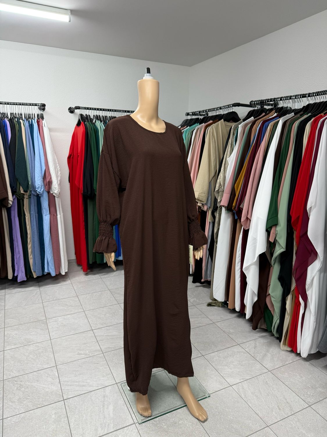Abaya mit Gummiband braun