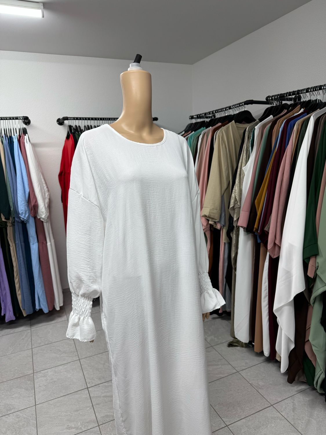 Abaya mit Gummiband weiss