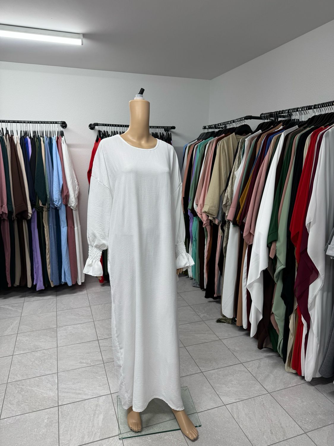 Abaya mit Gummiband weiss