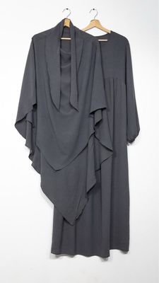 Set Abaya Khimar dunklegrau