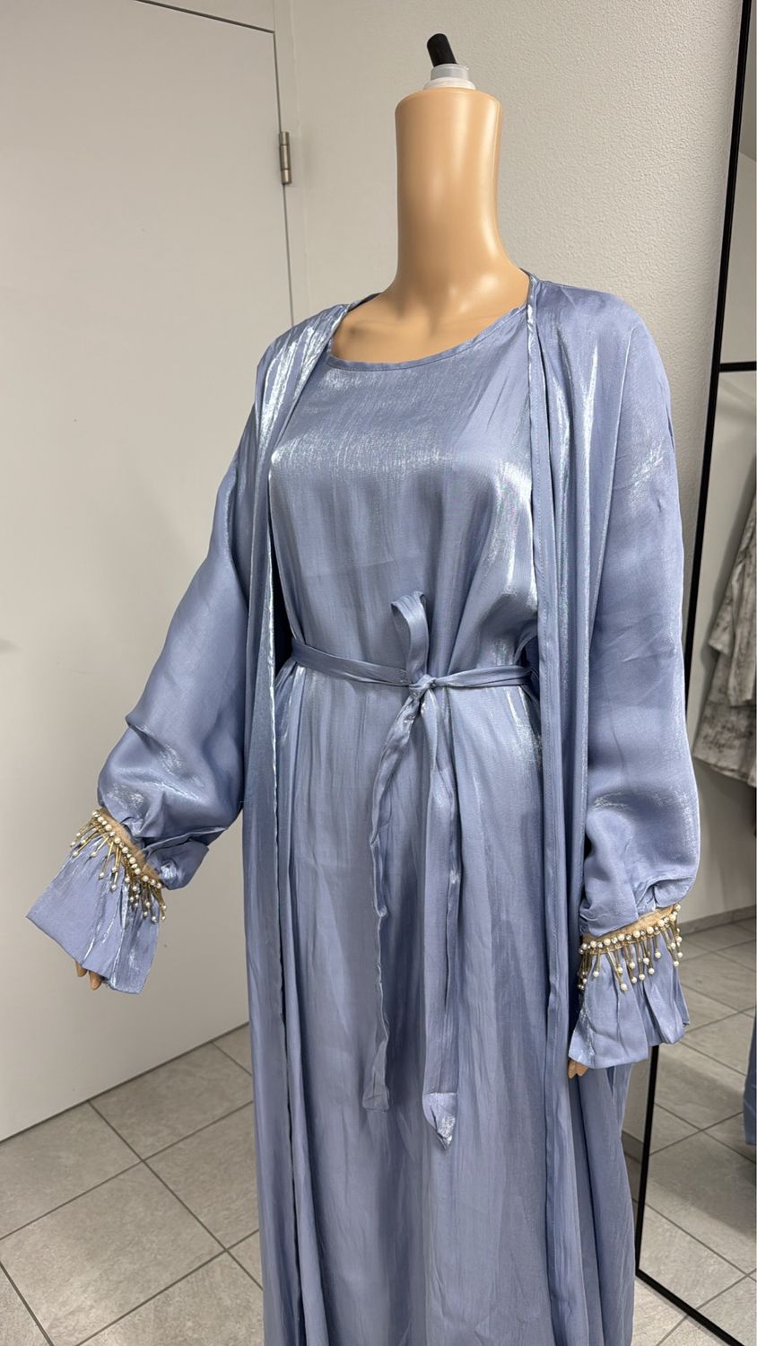 Metallic Dreiteiler Abaya blaujeans