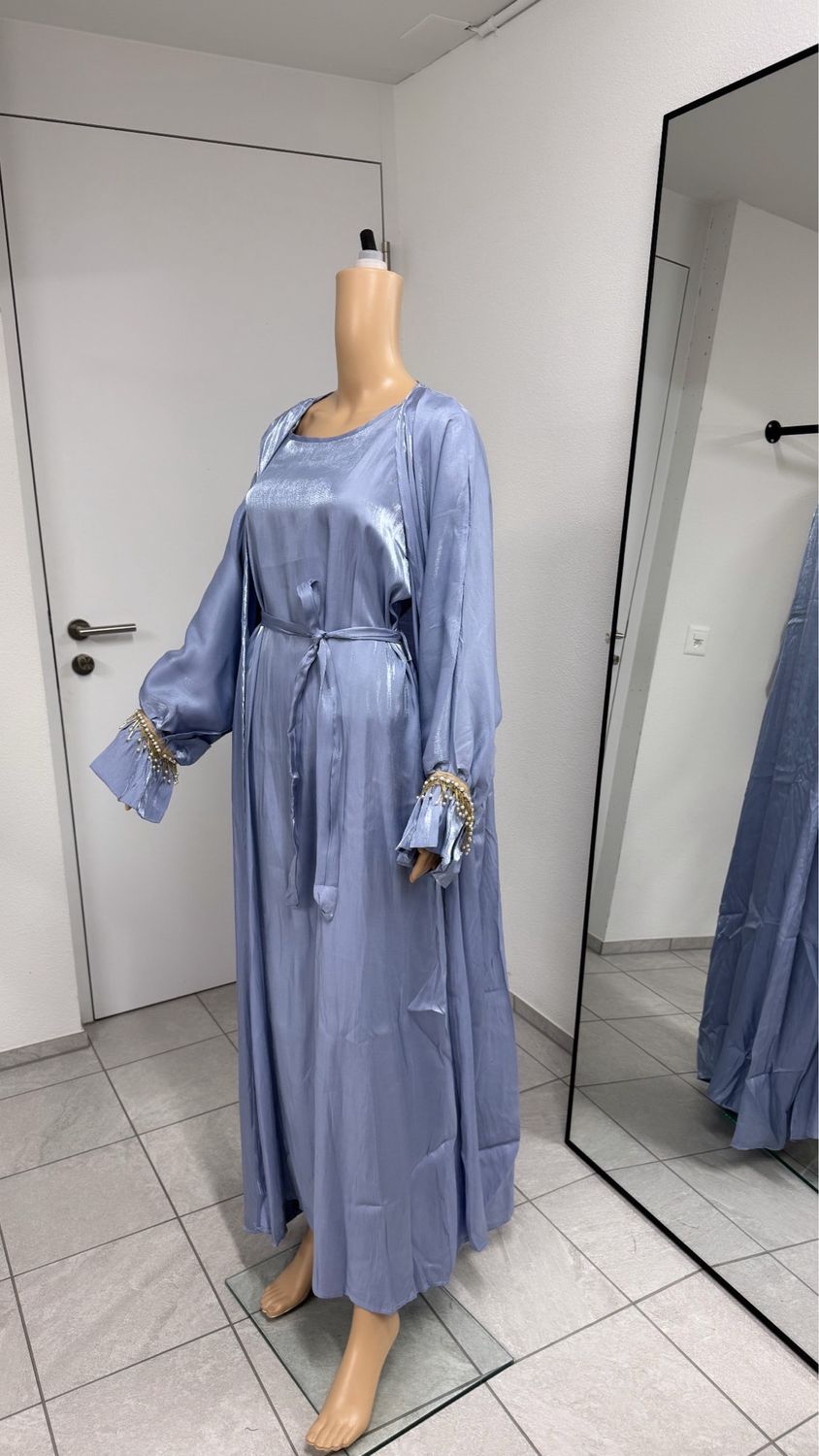 Metallic Dreiteiler Abaya blaujeans