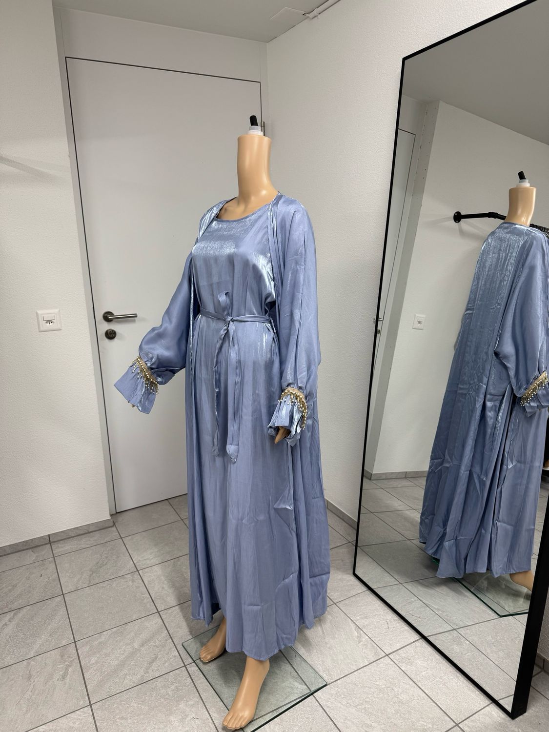 Metallic Dreiteiler Abaya blaujeans