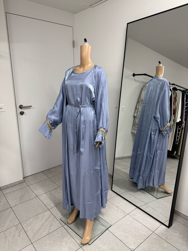 Metallic Dreiteiler Abaya blaujeans