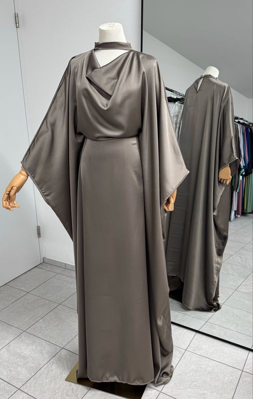 Satin Butterfly Abaya taupe
