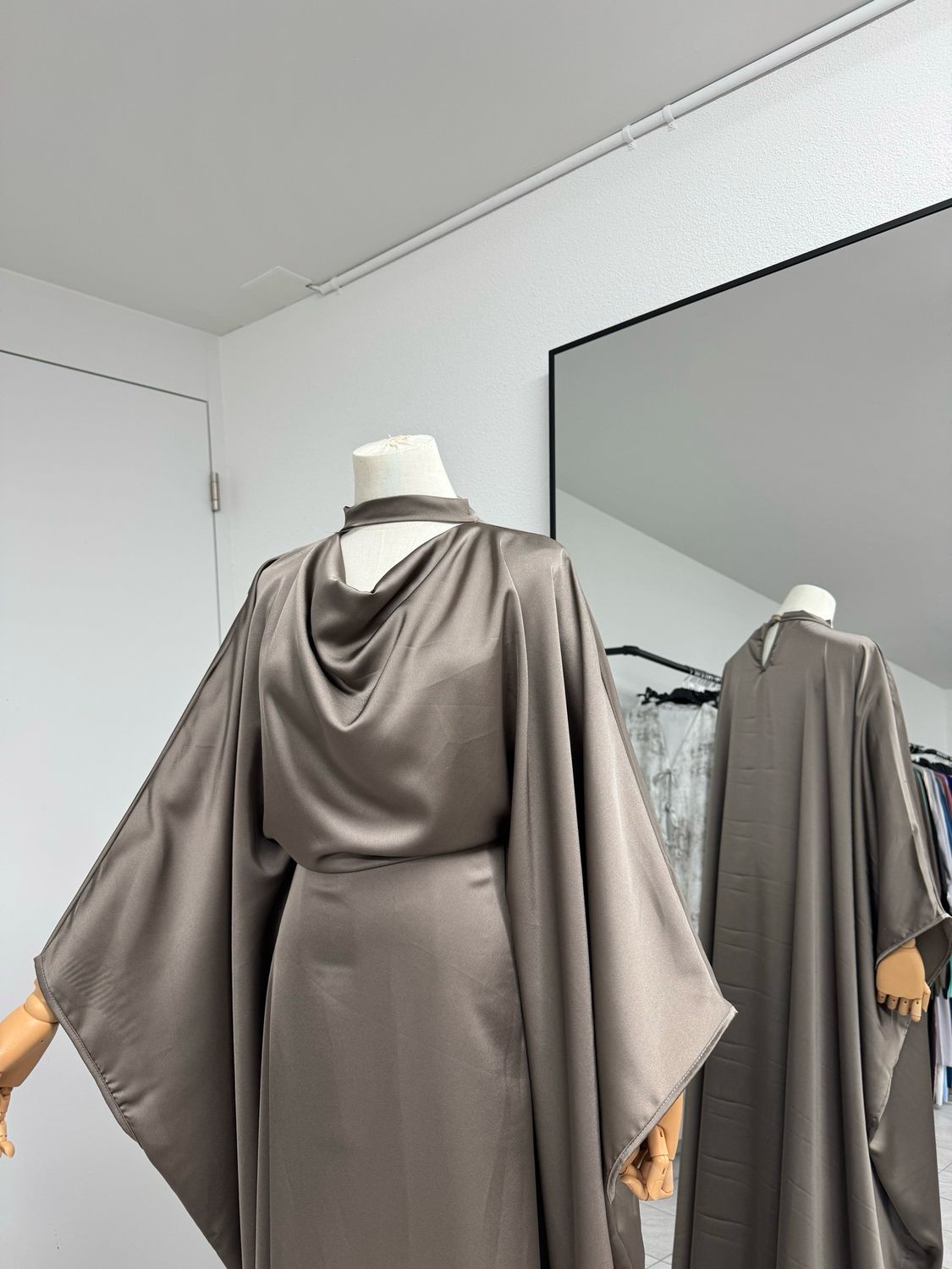 Satin Butterfly Abaya taupe