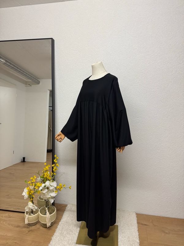 Abaya Ballonärmeli medinaseide schwarz