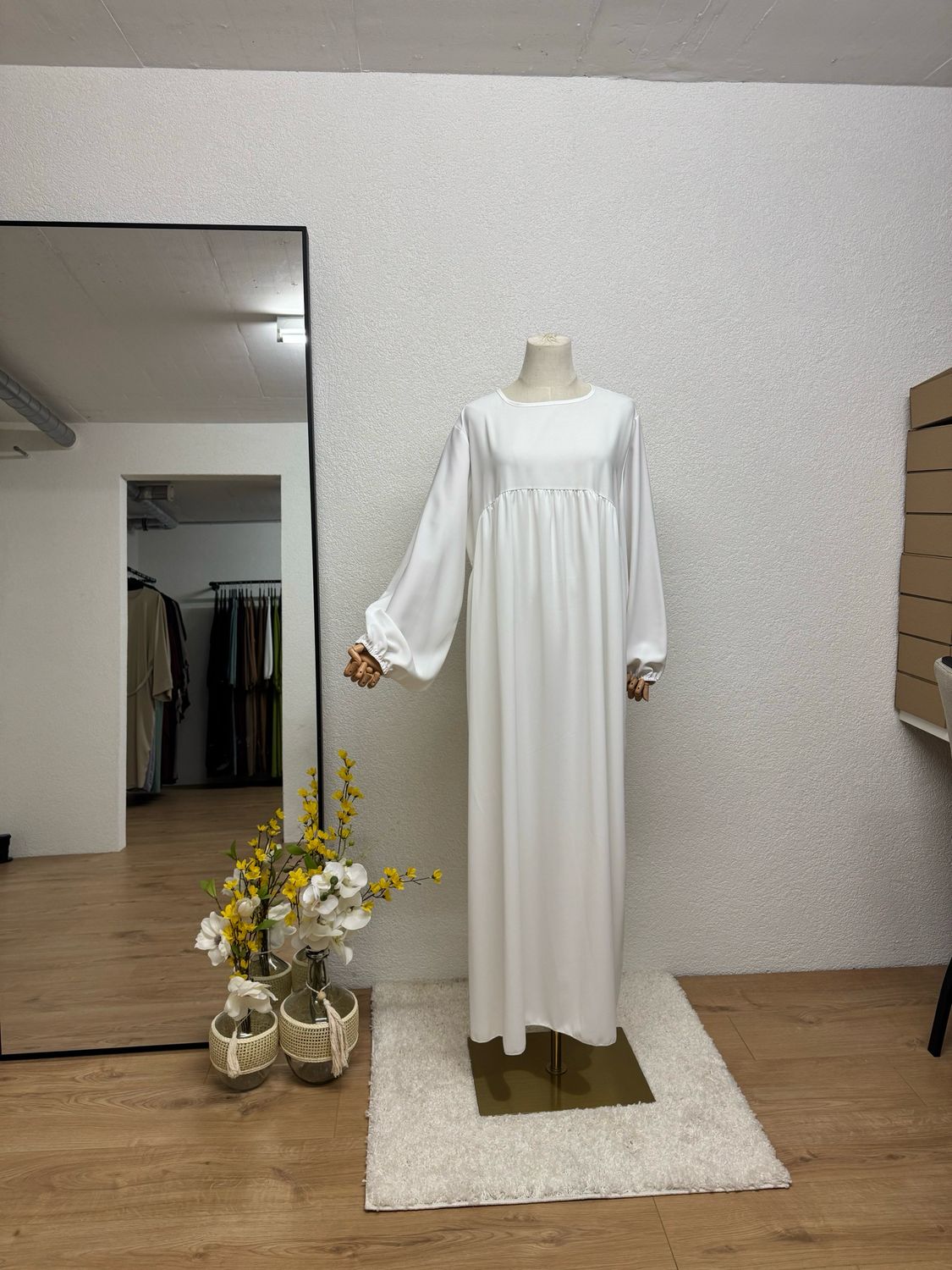 Abaya Ballonärmeli medinaseide weiss