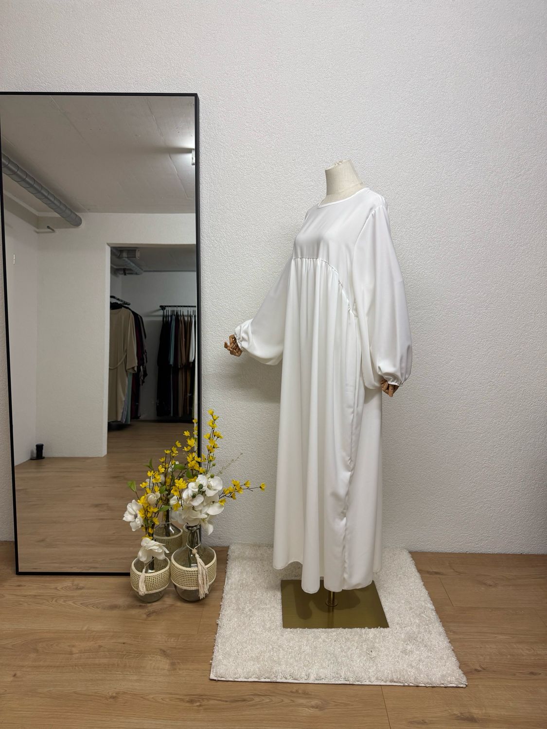 Abaya Ballonärmeli medinaseide weiss