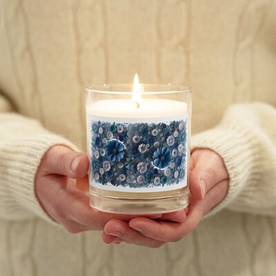 Blue Flower pattern style 2249 Glass jar soy wax candle