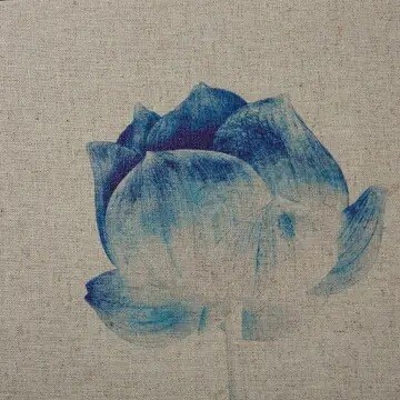 Blue Botanical Linen Print - 1 Flower