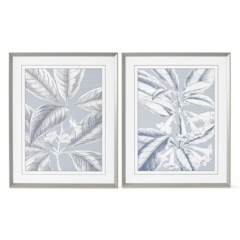 34 Inch Gray And White Botanical Print