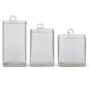 Hand-blown Square Clear Glass Hanging Vase