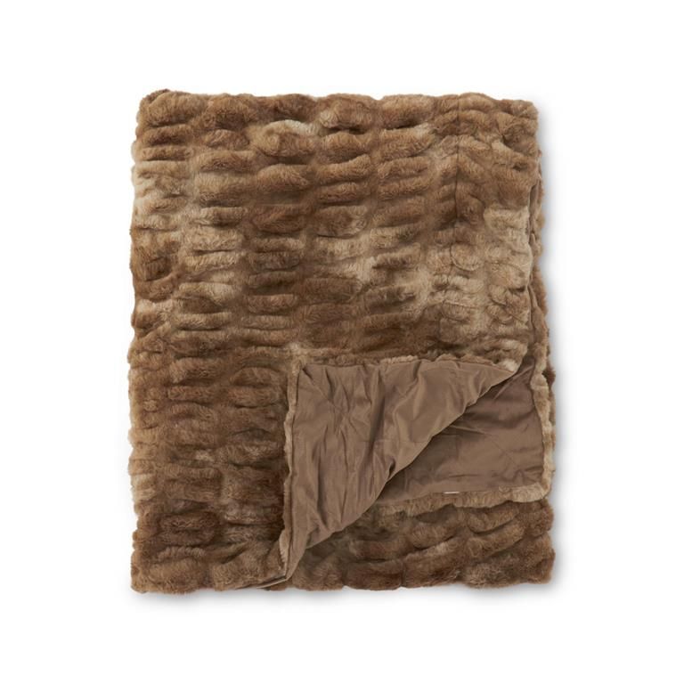 ​60 Inch Brown Ribbed Faux Fur Throw Blanket
