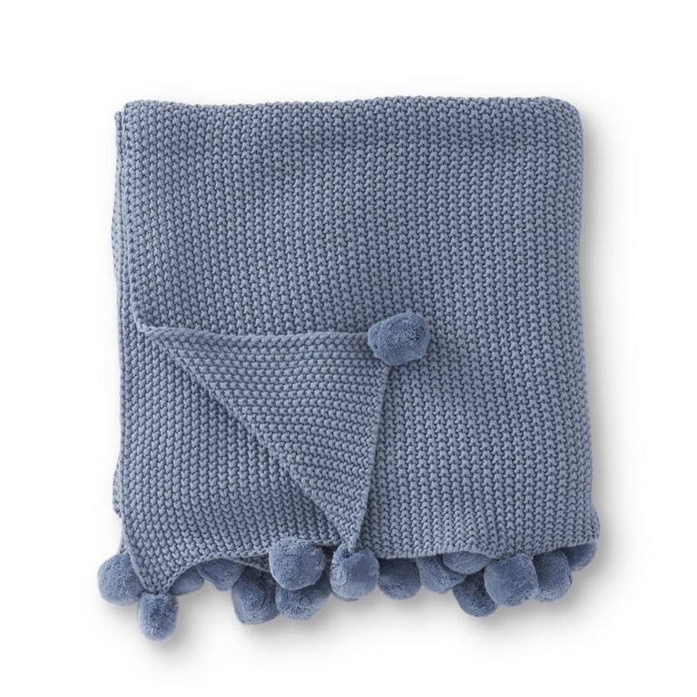 60 Inch Light Blue Throw With Poms