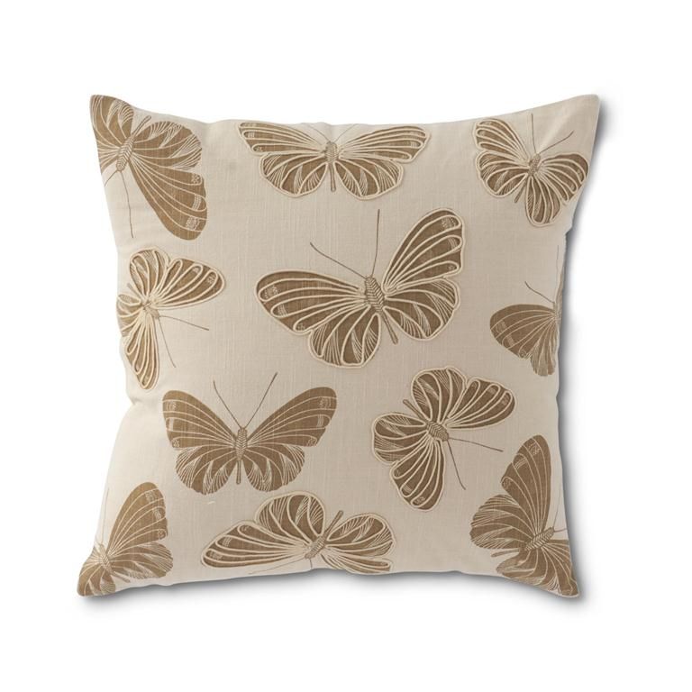​20 Inch Square Cream Pillow w/Tan Butterflies
