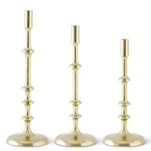 Gold Metal Ribbed Taper Candlesticks