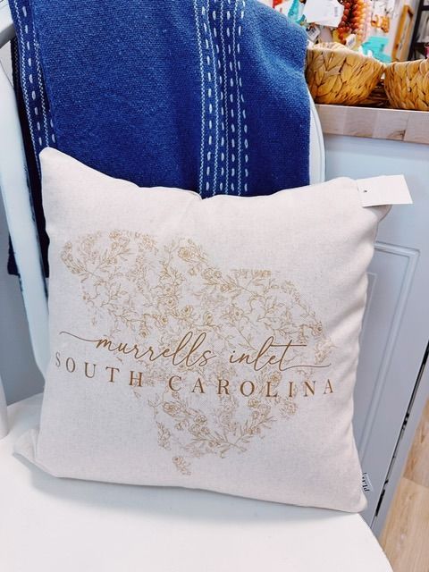 Vintage Floral Murrells Inlet (SC State) Pillow
