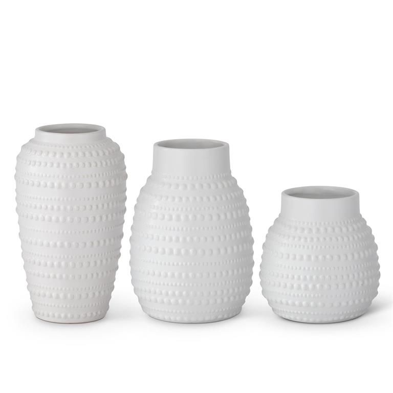Dot Embossed White Ceramic Vase