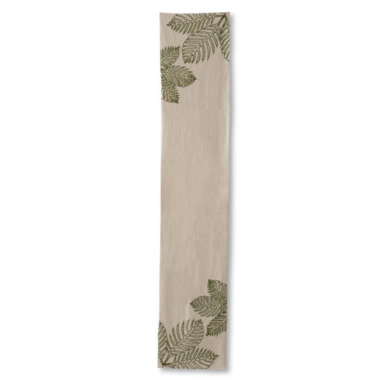 72 Inch Embroidered Green Tropical Leaves Table Runner