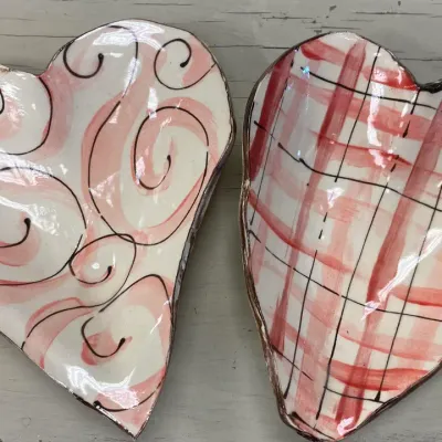 Pink Plaid Heart Bowl