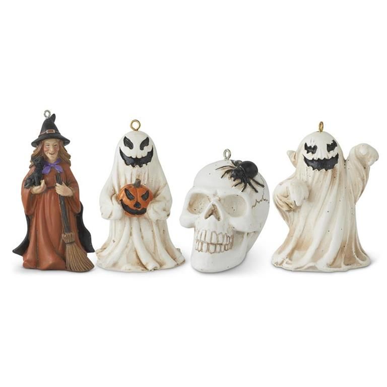 Assorted Ghost, Skull, and Witch Halloween Ornaments